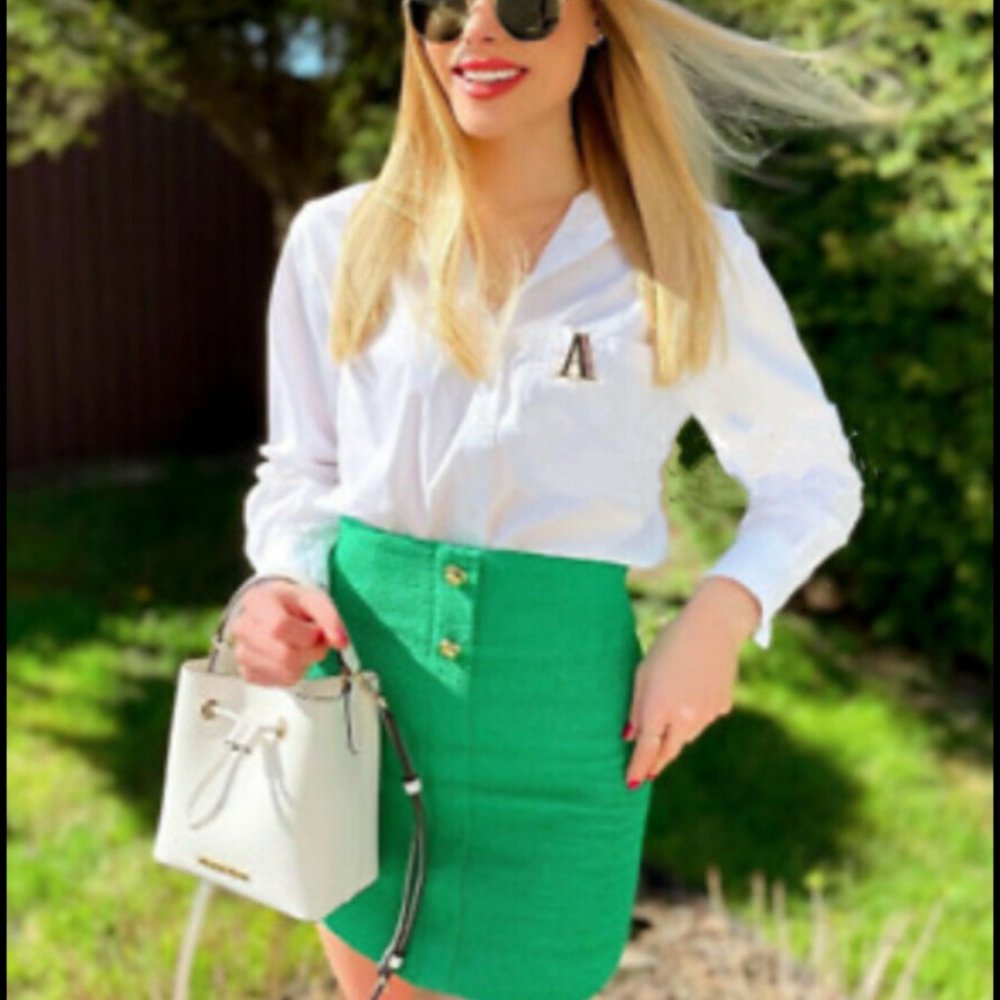 NWT ZARA APPLE GREEN HIGH WAIST TEXTURE SKIRT SIZE M